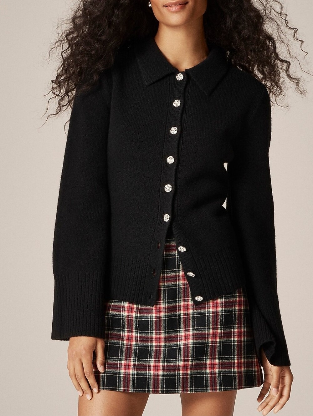 J.Crew Milano Lambswool Collared Cardigan In Black Size Medium